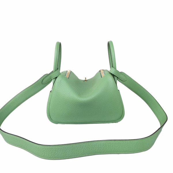 Hermes Mini Lindy 20cm Bag 3I Vert Criquet Togo Leather Gold Hardware