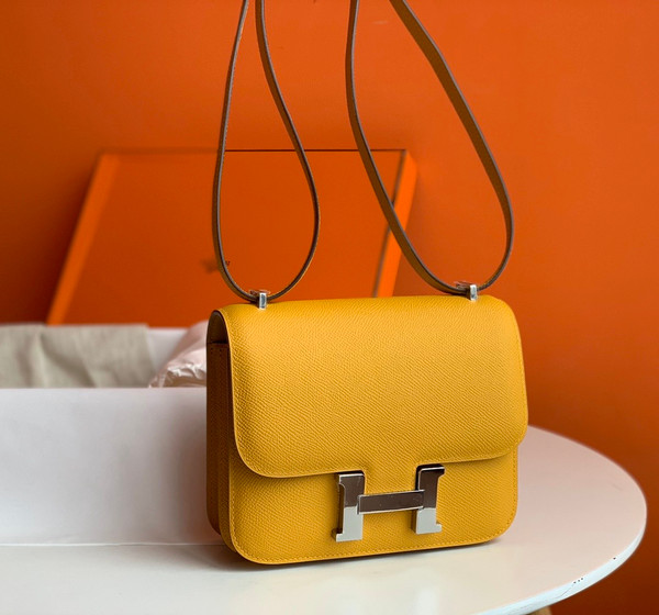Hermes 9D Amber Constance 18 Epsom bag with Palladium Hardwares