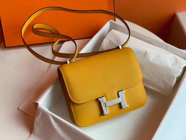 Hermes 9D Amber Constance 18 Epsom bag with Palladium Hardwares