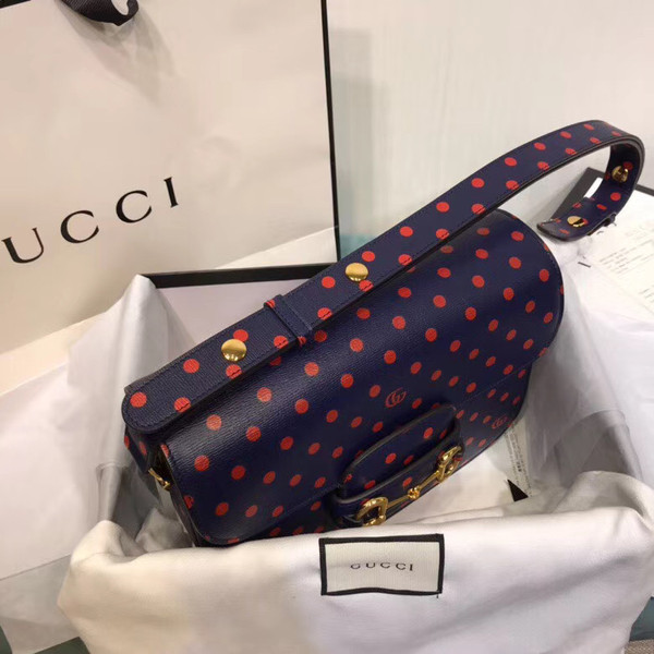 Gucci 1955 Horsebit shoulder bag with Blue leather  polka dot and Double G print