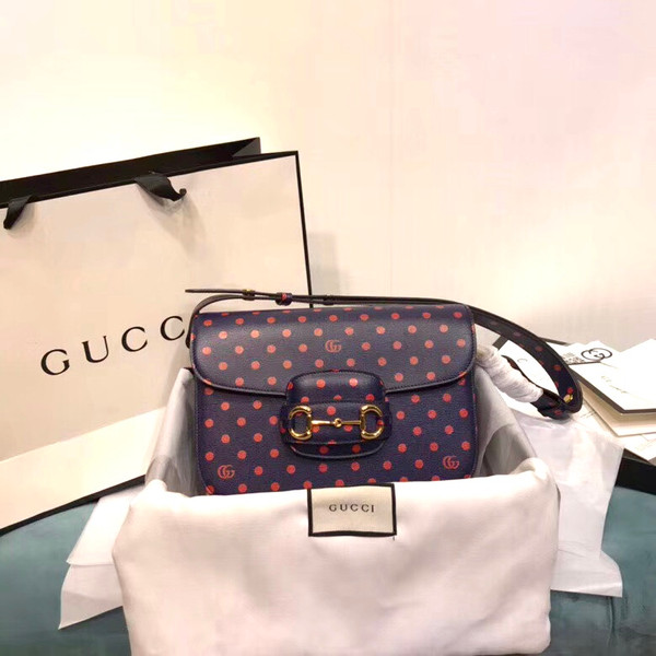 Gucci 1955 Horsebit shoulder bag with Blue leather  polka dot and Double G print