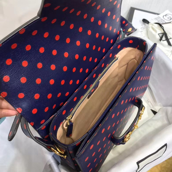 Gucci 1955 Horsebit shoulder bag with Blue leather  polka dot and Double G print