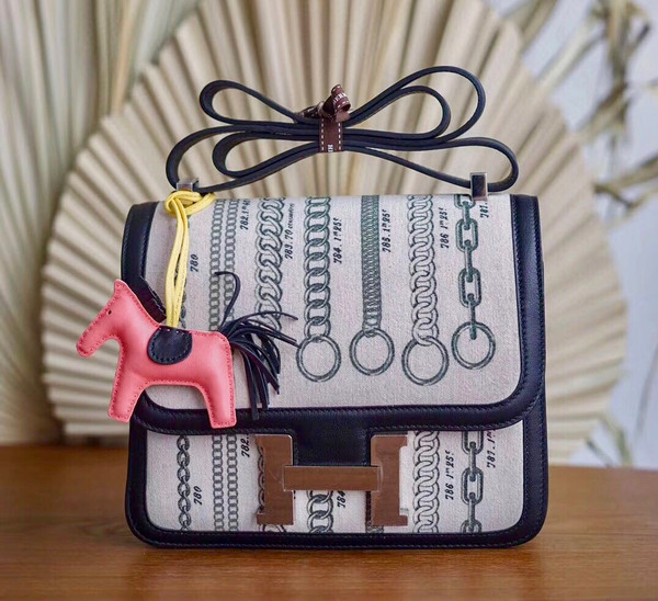 HERMES LIMITED EDITION CONSTANCE 24 TOILE DE CAMP DÉCHAINÉE NOIR BLACK SWIFT PALLADIUM HARDWARE