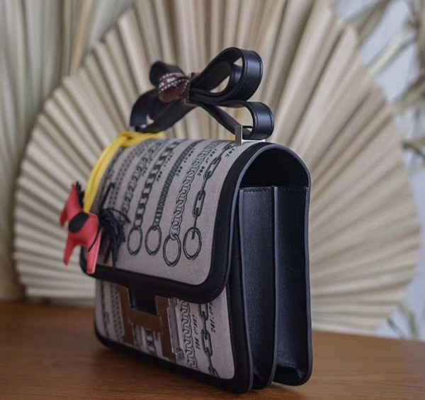 HERMES LIMITED EDITION CONSTANCE 24 TOILE DE CAMP DÉCHAINÉE NOIR BLACK SWIFT PALLADIUM HARDWARE