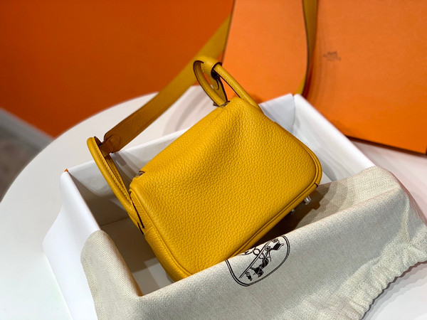 Hermes Mini Lindy 20cm Bag 9D Amber Togo Leather Palladium Hardware