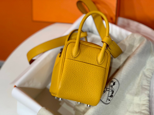 Hermes Mini Lindy 20cm Bag 9D Amber Togo Leather Palladium Hardware