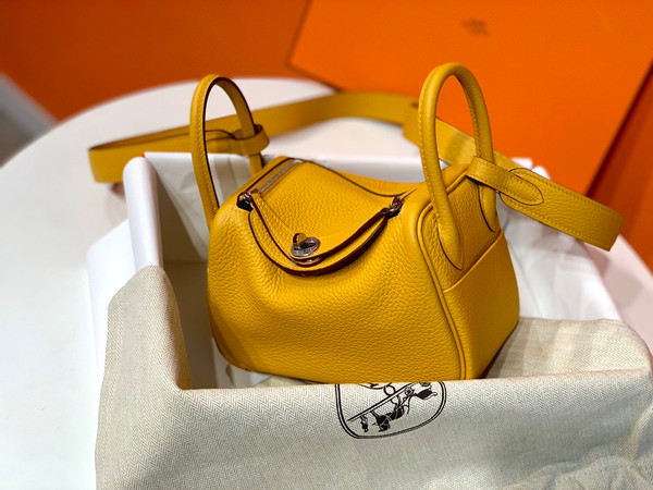 Hermes Mini Lindy 20cm Bag 9D Amber Togo Leather Palladium Hardware