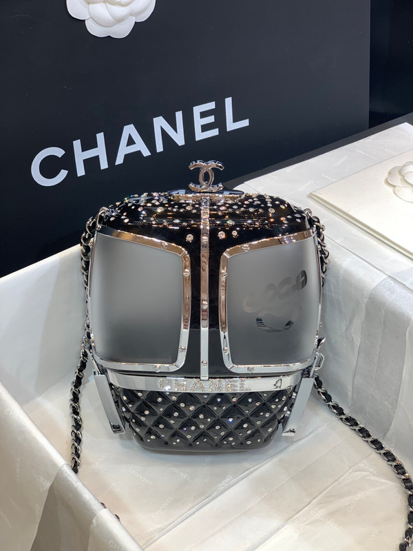 Chanel Limited Edition Black Crystal & Lucite Ski Gondola Minaudiere