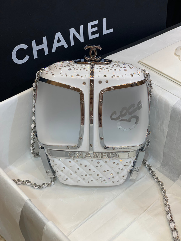 Chanel Limited Edition White Crystal & Lucite Ski Gondola Minaudiere