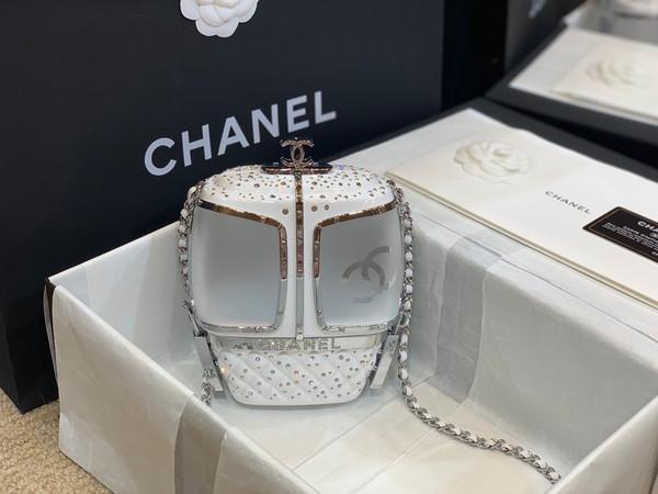 Chanel Limited Edition White Crystal & Lucite Ski Gondola Minaudiere