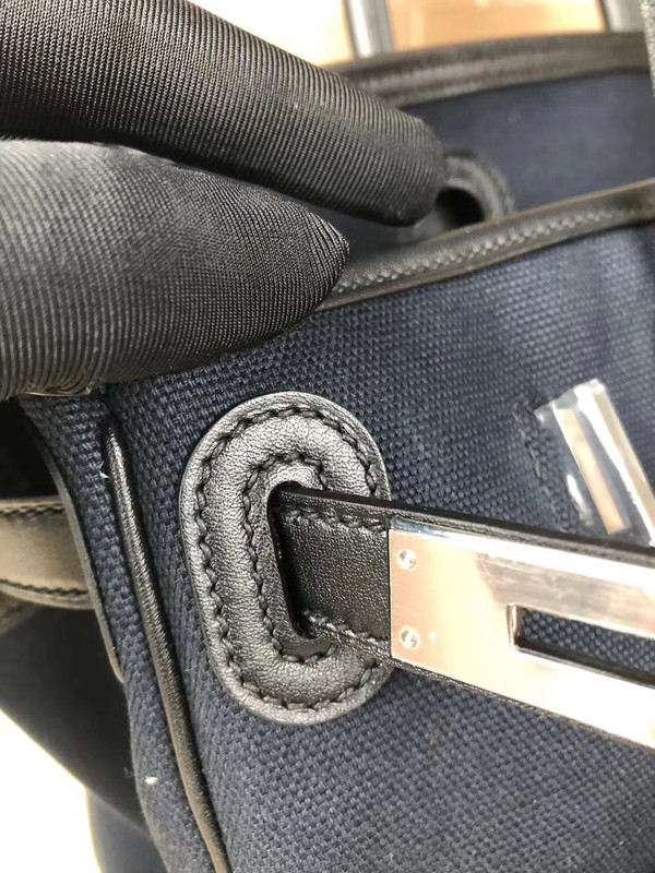 Hermes Limited Edition Cargo Birkin 35 cm Black Swift and Blue Thalassa canvas