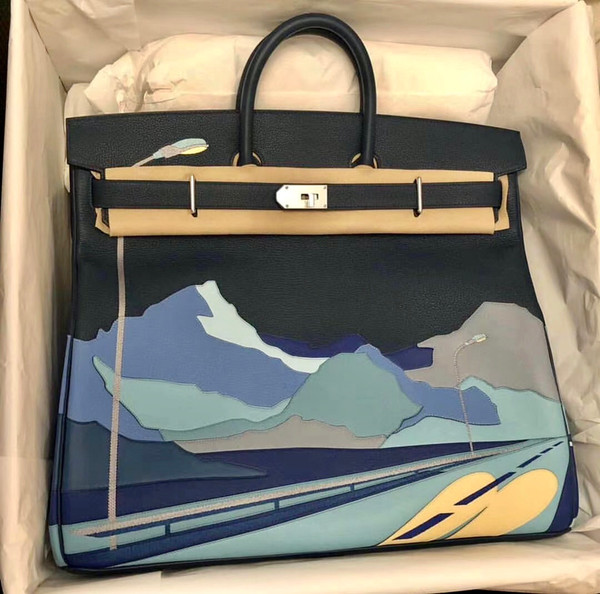 Hermes LIMITED EDITION  ''ENDLESS ROAD - NIGHT'' HAC BIRKIN 50  TOGO, SWIFT & CLÉMENCE LEATHER WITH PALLADIUM HARDWARE