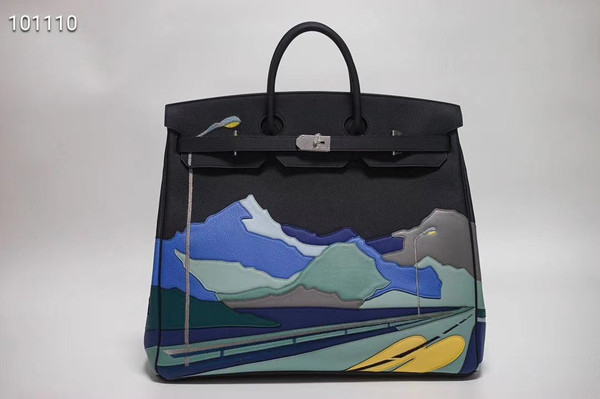 Hermes LIMITED EDITION  ''ENDLESS ROAD - NIGHT'' HAC BIRKIN 50  TOGO, SWIFT & CLÉMENCE LEATHER WITH PALLADIUM HARDWARE