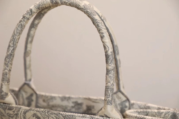 Christian Dior SMALL DIOR BOOK TOTE Gray Multicolor Toile De Jouy Embroidery