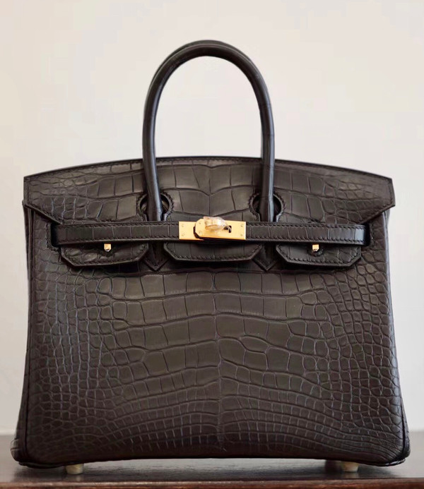 Hermes Birkin 25cm Black Matte Alligator  with Gold hardware