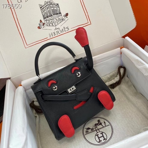 Hermes Quelle Idole Kelly Doll Bag Black Swift Palladium  Hardware