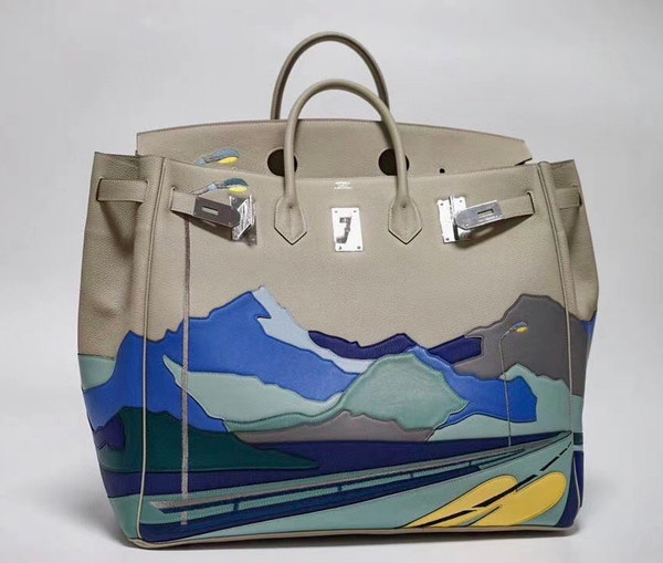 Hermes LIMITED EDITION  ''ENDLESS ROAD - DAY'' HAC BIRKIN 50  TOGO, SWIFT & CLÉMENCE LEATHER WITH PALLADIUM HARDWARE
