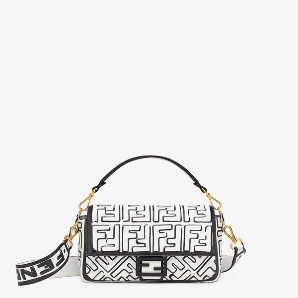 Fendi BAGUETTE White nappa leather FF print bag