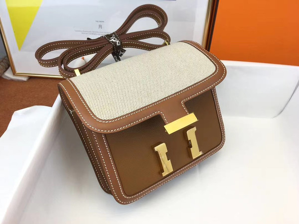 Hermès Constance 19cm Gold Toile Gold GHW