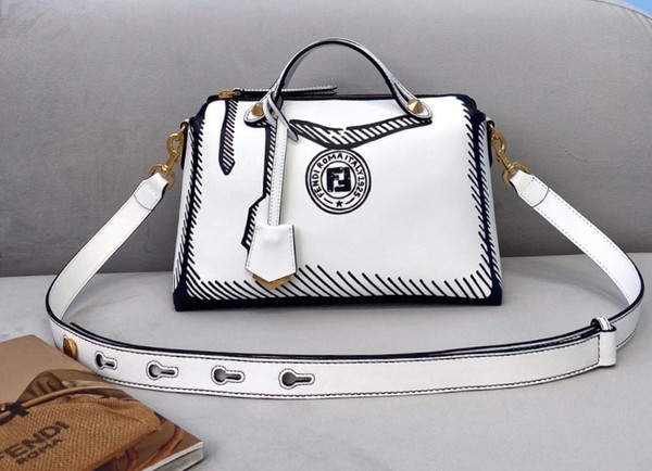 Fendi BY THE WAY MEDIUM White leather printed Boston bag