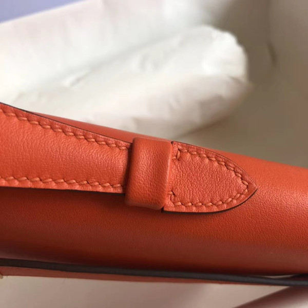 HERMES KELLY CUT CLUTCH BAG ORANGE SWIFT GOLD HARDWARE