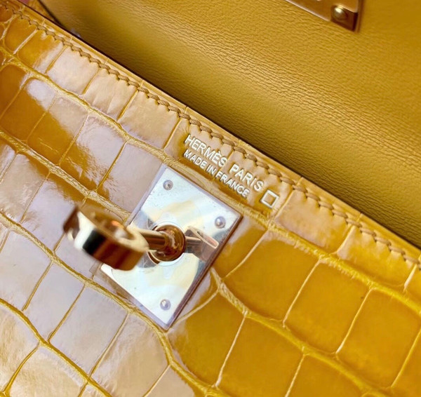 Hermes  9V Sun Yellow Mini Kelly II 20 Alligator Gold Hardware