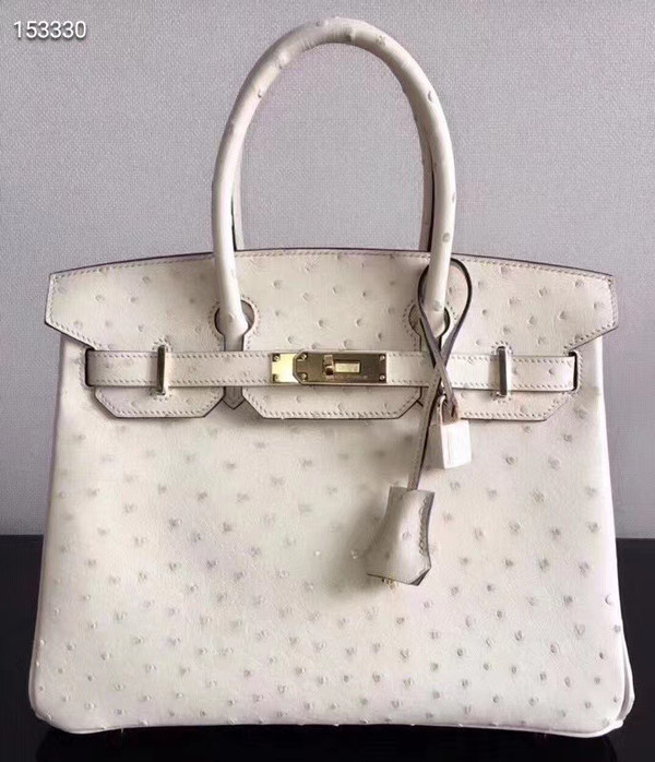 Hermes Craie Birkin Bag 30cm KK Ostrich Leather Gold Hardware
