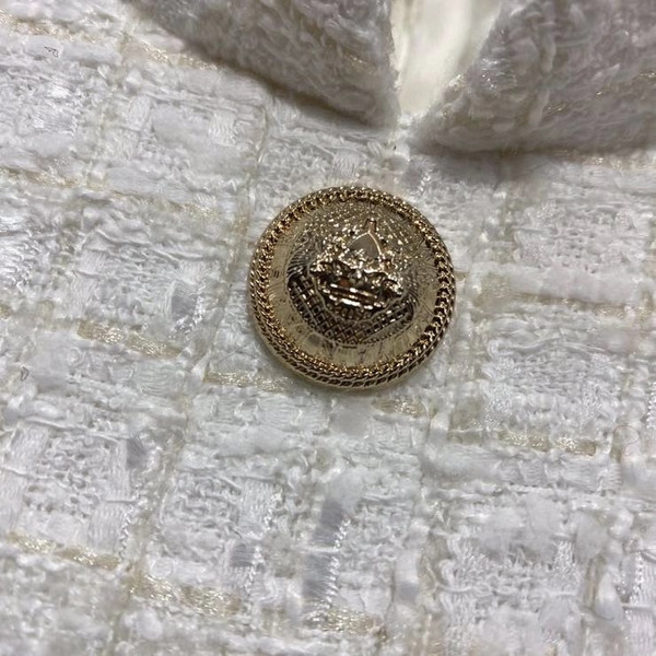 BALMAIN Short white tweed dress with gold-tone buttons and chains
