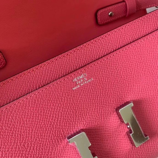 Hermes  Rose Confetti Constance Long To Go wallet Epsom Leather Palladium Hardware