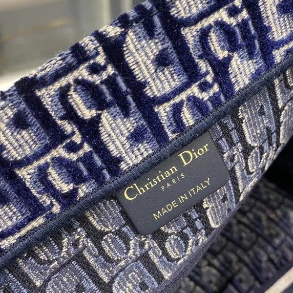 Christian Dior SMALL DIOR BOOK TOTE Blue Dior Oblique Embroidered Velvet