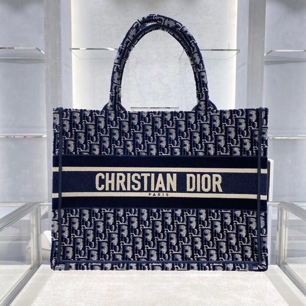 Christian Dior SMALL DIOR BOOK TOTE Blue Dior Oblique Embroidered Velvet