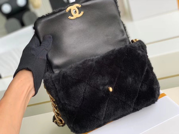 Chanel Shearling Lambskin Flap Bag Black