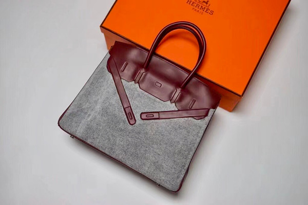 Hermes Shadow Birkin 30 Bordeaux Toile/ Box Leather  Palladium Hardware