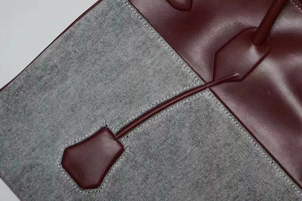 Hermes Shadow Birkin 30 Bordeaux Toile/ Box Leather  Palladium Hardware