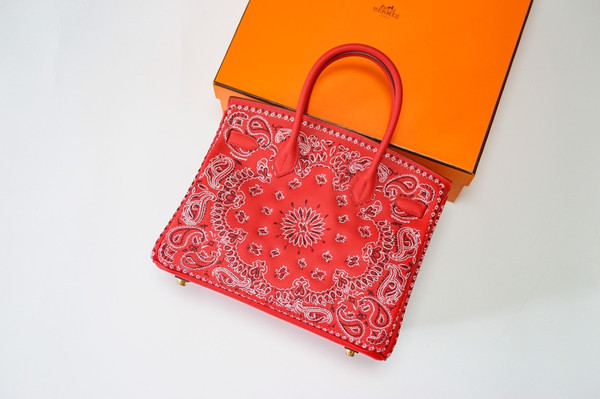 Hermes x Jay Ahr Special Edition custom-embroidering  Red Birkin Bag 30cm Epsom Leather Gold Hardware [Carry by Kylie Jenner, Cardi B]