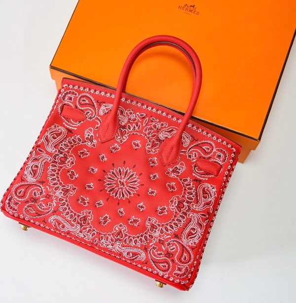 Hermes x Jay Ahr Special Edition custom-embroidering  Red Birkin Bag 30cm Epsom Leather Gold Hardware [Carry by Kylie Jenner, Cardi B]