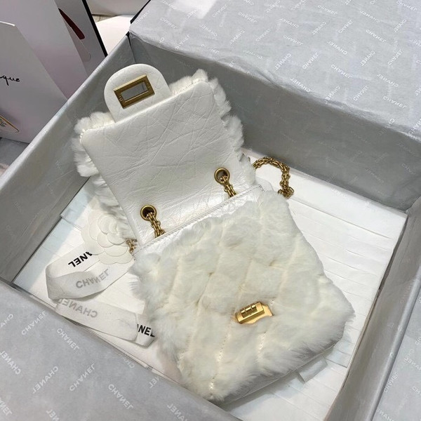 Chanel Shearling Lambskin Mini 2.55 Handbag White