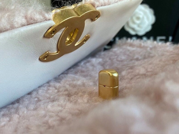 Chanel Shearling Sheepskin CHANEL 19 Flap Bag Pink