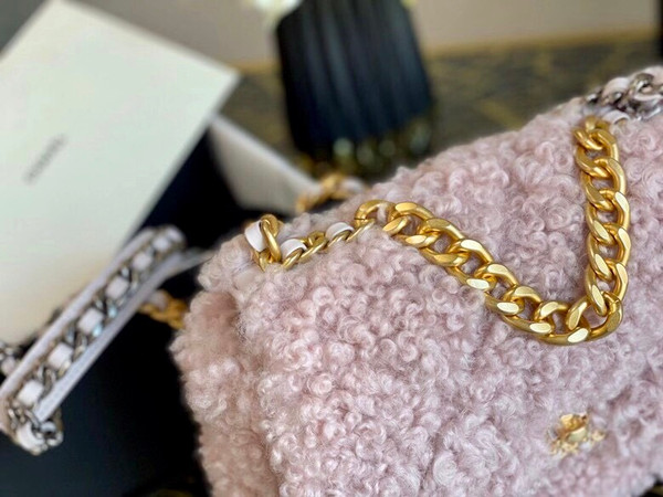 Chanel Shearling Sheepskin CHANEL 19 Flap Bag Pink