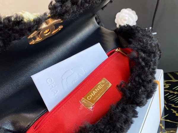 Chanel Shearling Sheepskin CHANEL 19 Flap Bag Black