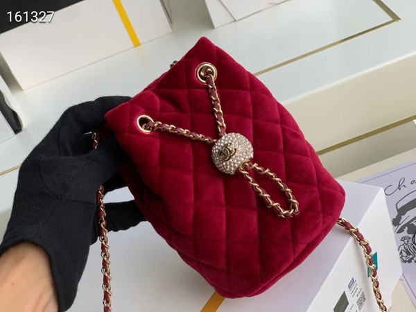 Chanel Velvet Drawstring Bag Burgundy