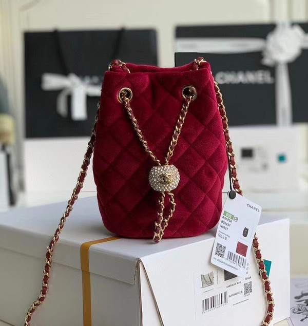Chanel Velvet Drawstring Bag Burgundy