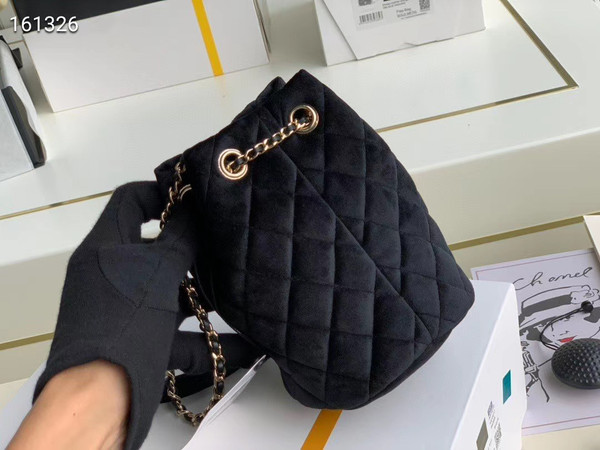 Chanel Velvet Drawstring Bag Black
