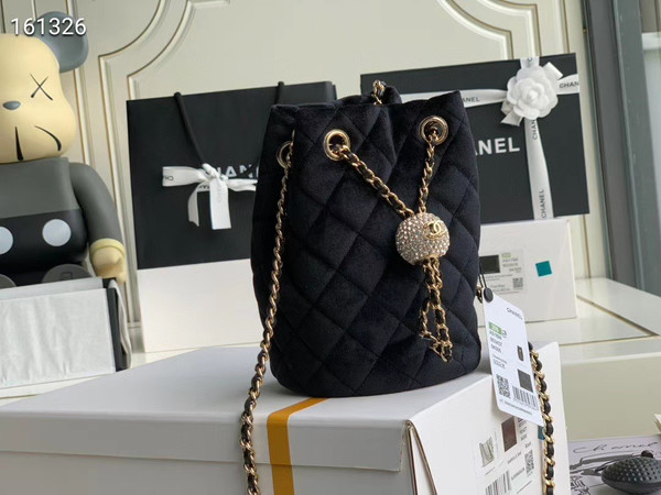 Chanel Velvet Drawstring Bag Black