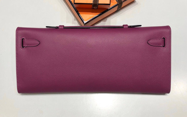 HERMES KELLY CUT CLUTCH BAG TOSCA EPSOM PALLADIUM  HARDWARE