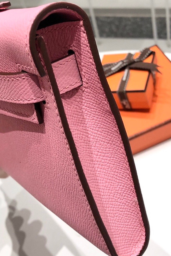 HERMES KELLY CUT CLUTCH BAG SAKURA PINK EPSOM GOLD HARDWARE