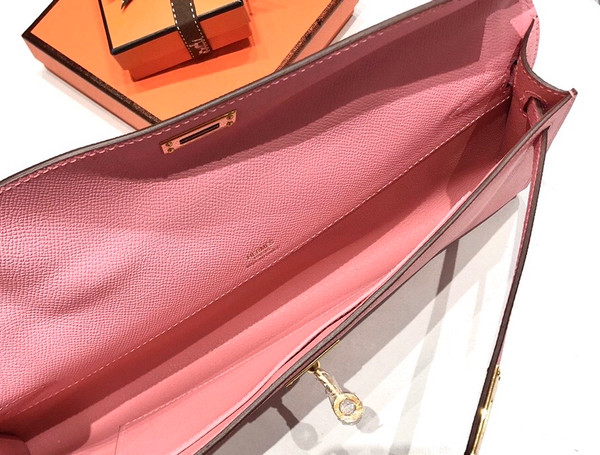 HERMES KELLY CUT CLUTCH BAG SAKURA PINK EPSOM GOLD HARDWARE