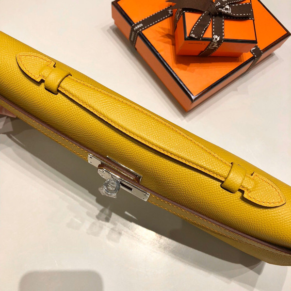 HERMES KELLY CUT CLUTCH BAG JAUNE D'or EPSOM PALLADIUM HARDWARE