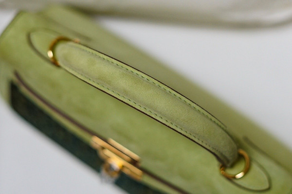 Hermes  FEATHER KELLY 25 Green Peacock feather & Suede  with Gold Hardware