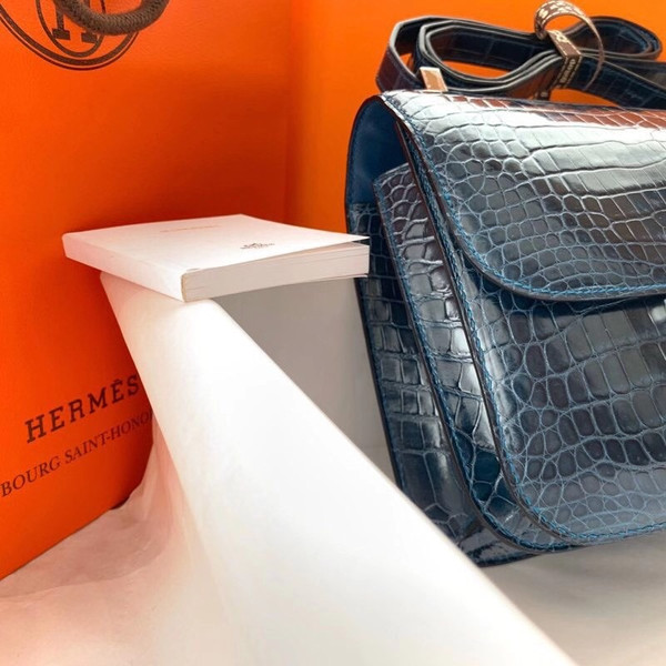 Hermes 1P Duck Blue Constance 18 Alligator with Palladium Hardware